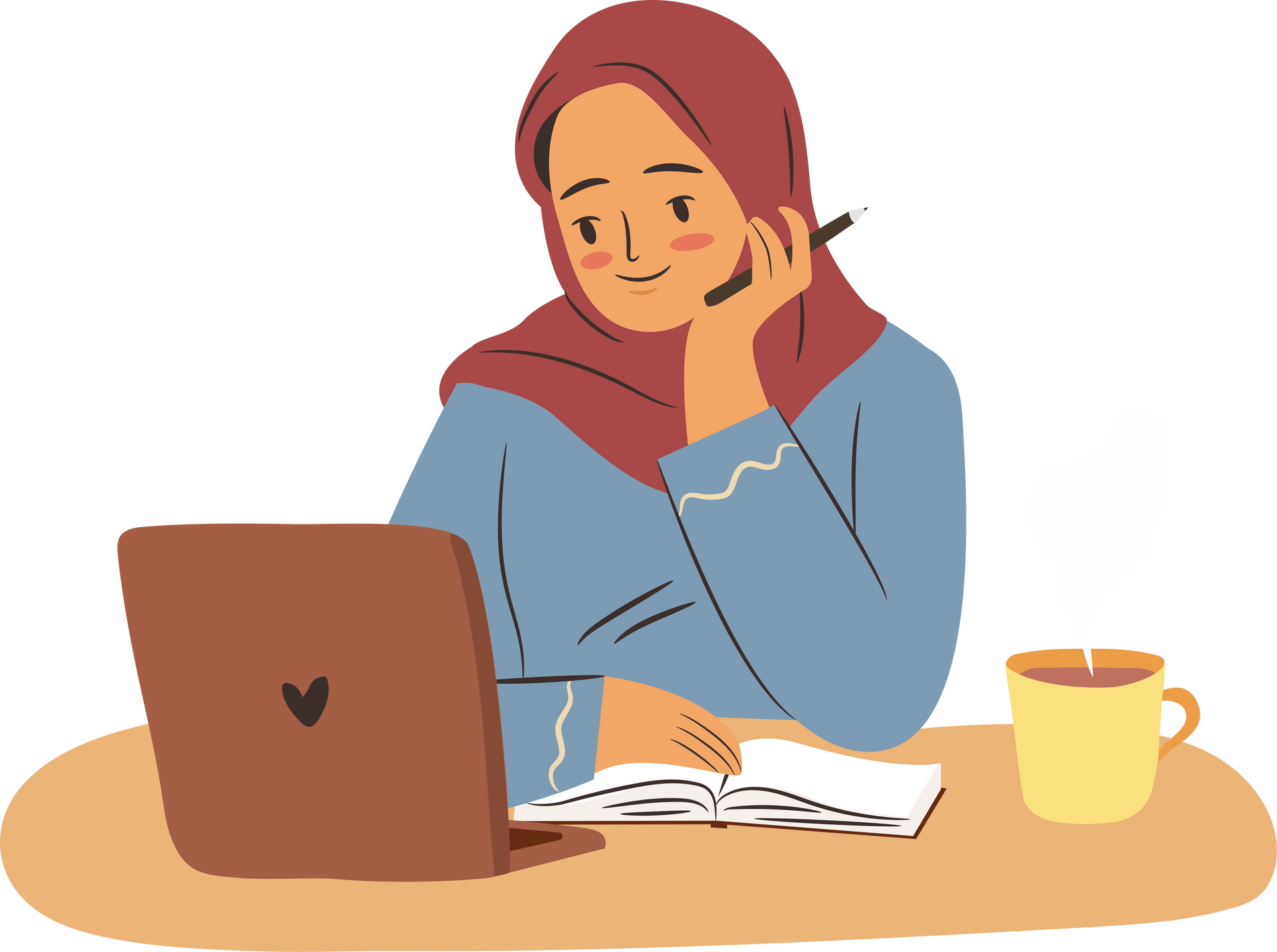 Girl Studying Illustration